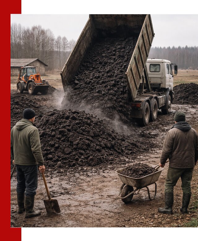 Доставка низинного торфа с разгрузкой и доставкой в Белорецке